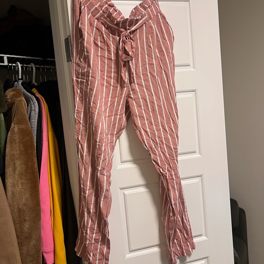 Salmon pink and white stripped pants